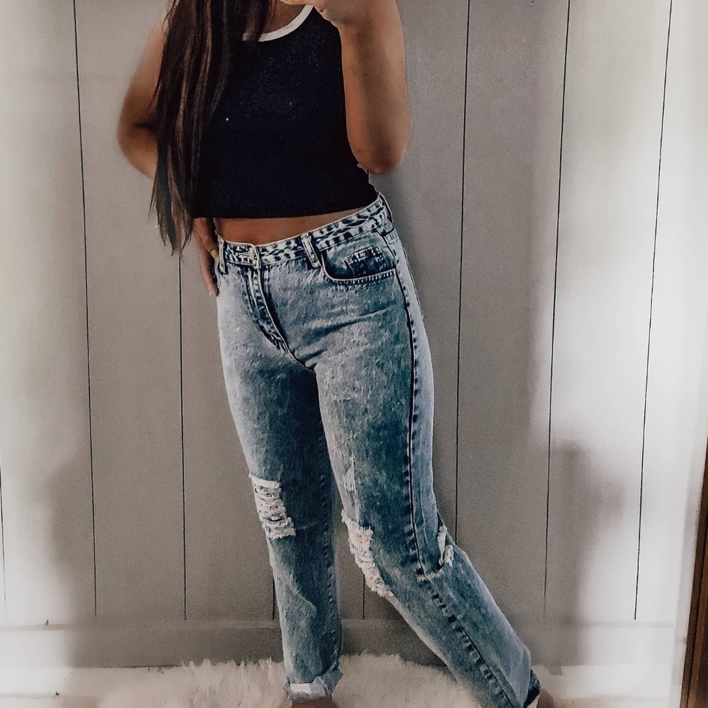 Acid Wash Mom Jeans Distressed